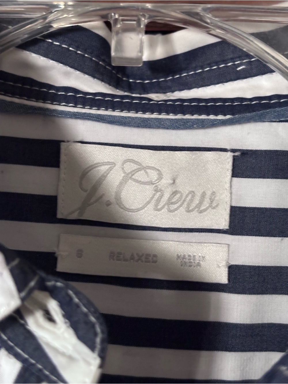 J. Crew Navy and White Vertical Stripe Button-Down Shirt - Picture 4 of 4